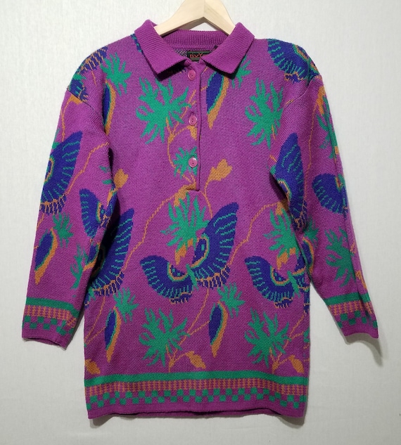 Vintage 80s Butterfly Party Sweater Dress - M - L… - image 1