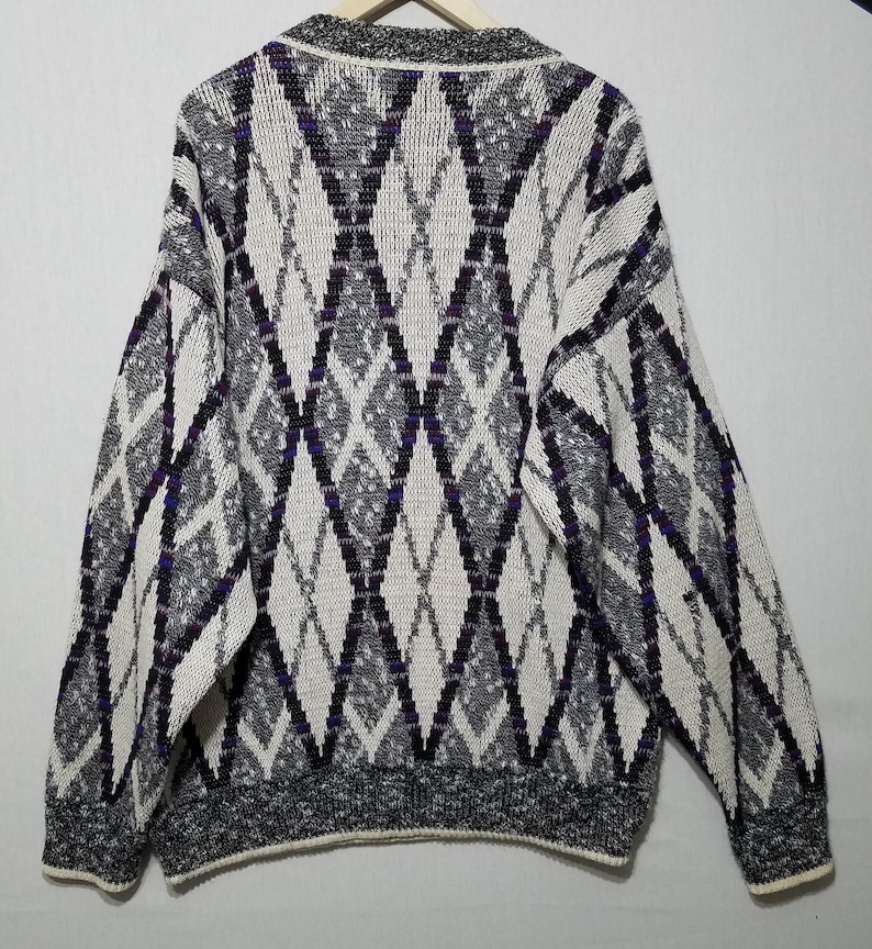 1990s Sweater Vintage 80s Mens Sweater 80s Sweater 90s Sweater Ugly Sweater Geometric XL Oversized 1980s Sweater