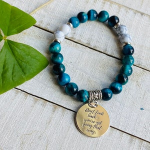 Don’t look back bracelet, inspirational bracelet, inspirational jewelry, encouraging bracelet, encouraging jewelry, tiger’s eye bracelet