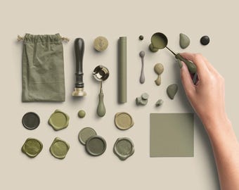 Olive Green Sealing Wax PNG Pack, Rustic Wedding Digital Elements, High-Res, Earthy Wax Seal Clipart for Canva, Photoshop