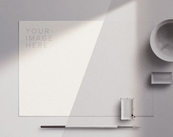 Watercolor Artist Scene Mockup: Customizable PSD Template (6000x4000 px)