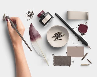 Classic Ink PNG Pack - High-Resolution Calligraphy & Stationery Design Elements, Moody Branding Prop Pack, Compatible with Canva, Photoshop