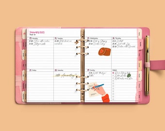 Ring Binder DIY Digital Planner with Pen, Pockets, Zips, Inserts, Divider Tabs, Pen Holder