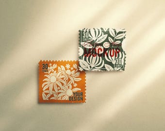 Editable Dual Postage Stamp Mockup - Realistic Branding & Wedding Invitation, High Resolution PSD, Compatible with Photoshop