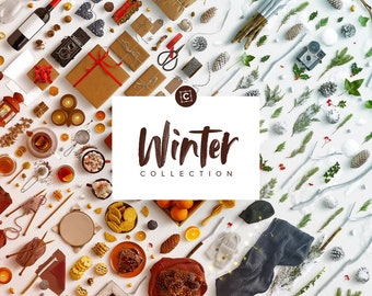 Winter Scene Creator Mockup: 1400+ Items, 30 Backgrounds (PSD File)