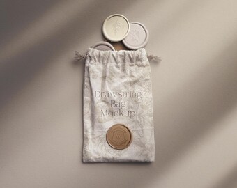 Drawstring Bag Mockup with Wax Seals, Editable Branding (PSD, Procreate)