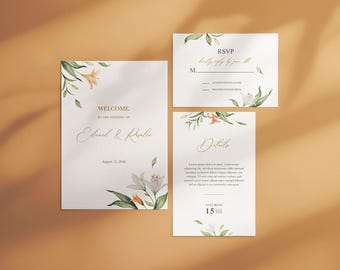 Elegant Wedding Invitation Suite Mockup, 5x7in Invite, 5x3.5in RSVP, Professional Stationery Display with Print Foil Effects