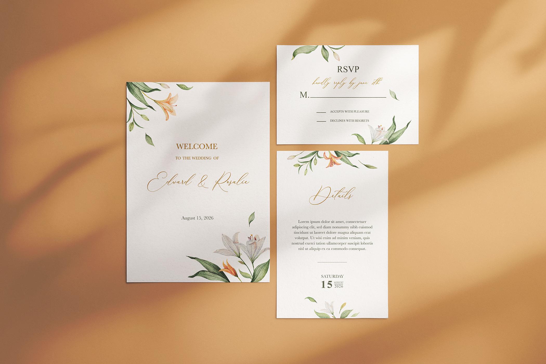 Elegant Wedding Invitation Suite Mockup, 5x7in Invite, 5x3.5in RSVP ...