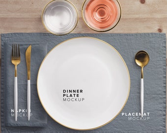 Dinner Table Scene Creator Mockup: Plate, Napkin, Placemat (PSDT)