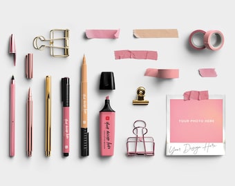 Pens and Washi Tape Digital Planner Accessories, Planner Stationery Elements