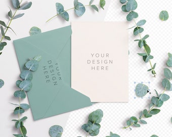 5x7in Card Envelope Mockup with Eucalyptus