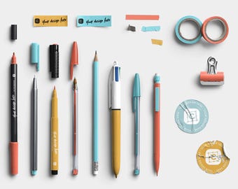 Digital Planner Toolkit - Desk Scene Props, Marker Pen Set, Washi Tape Rolls, Sticker Seals, Stationery Accessories for Planner