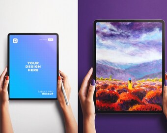 12-inch Tablet Pro Mockup: Hands Holding Pencil (PSD)