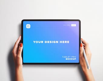 iPad Pro 12.9" Mockup: Hands Holding Tablet with Pencil (.psd, .procreate)