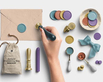 Vintage Wax Seal Stamp Kit - Envelope Sealing Essentials for Calligraphy, Stationery Design, Brand Styling - Editable Elements