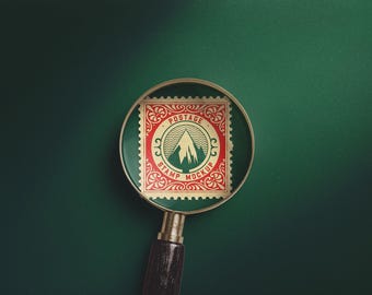 High-Resolution Stamp Mockup with Magnifying Glass, Customizable Branding for Wedding Invitations, Stationery, Compatible with Photoshop