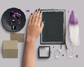 High-Resolution Ink Amethyst PNG Pack, Digital Art Elements for Calligraphy, Procreate, PSD & Affinity Designer, Transparent Background