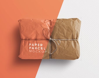 Rustic Paper Parcel Mockup: PSD Template (6000x4000 px)