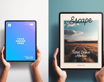 iPad Pro 12inch Portrait Mockup with Hands, Hands Holding Tablet
