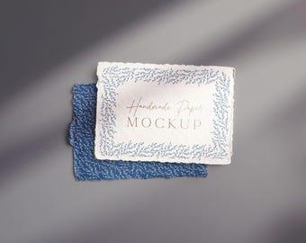 7x5in Handmade Paper Mockup Set, Realistic Deckle Edge Texture, Front & Back Design Display, Print Foil Embossed Letterpress Effects