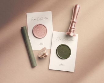 High-Resolution Wax Seal Stamp Mockup with Cards for Stationery Design, Wedding Invitation and Branding, Easy Customization
