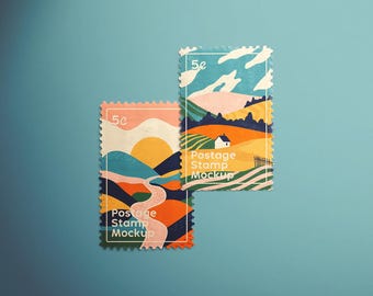 Realistic Postage Stamp Mockup PSD, Customizable Design for Logo, Wedding Invitations, Branding Stationery, Adobe Photoshop Compatible