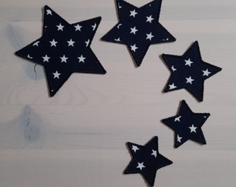 Sterne Set,darkblau mit Sternen,5 teilig, Stickapplikation zum Aufbügeln