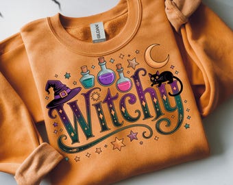 Whimsical Witchy Clipart PNG Design,  Halloween Witchy Vibes Illustration Instant Digital File