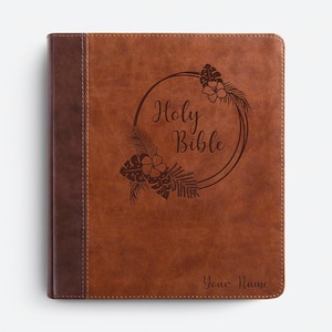 Personalized ESV Journaling Study Bible | TruTone, Brown/Chestnut, Timeless Design - Tropical Wreath Custom Laser Engraving