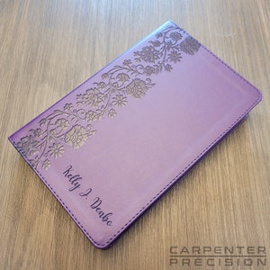 Personalized NKJV Personal Size End-of-Verse Reference Bible | (Purple) Floral Print - Custom Laser Engraving