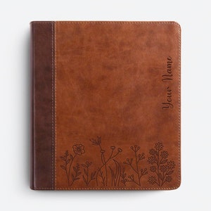 Personalized ESV Journaling Study Bible | TruTone, Brown/Chestnut, Timeless Design - Flowers Custom Laser Engraving