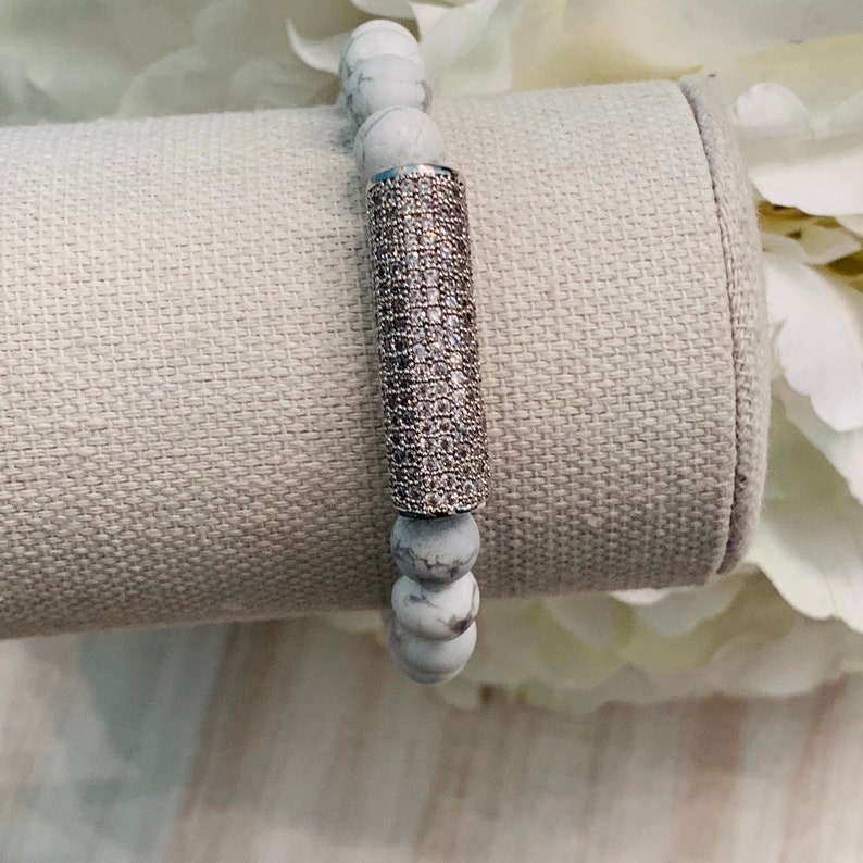 Howite and Pave Bar Bracelet Pave Bracelet Bead Bracelets For Women