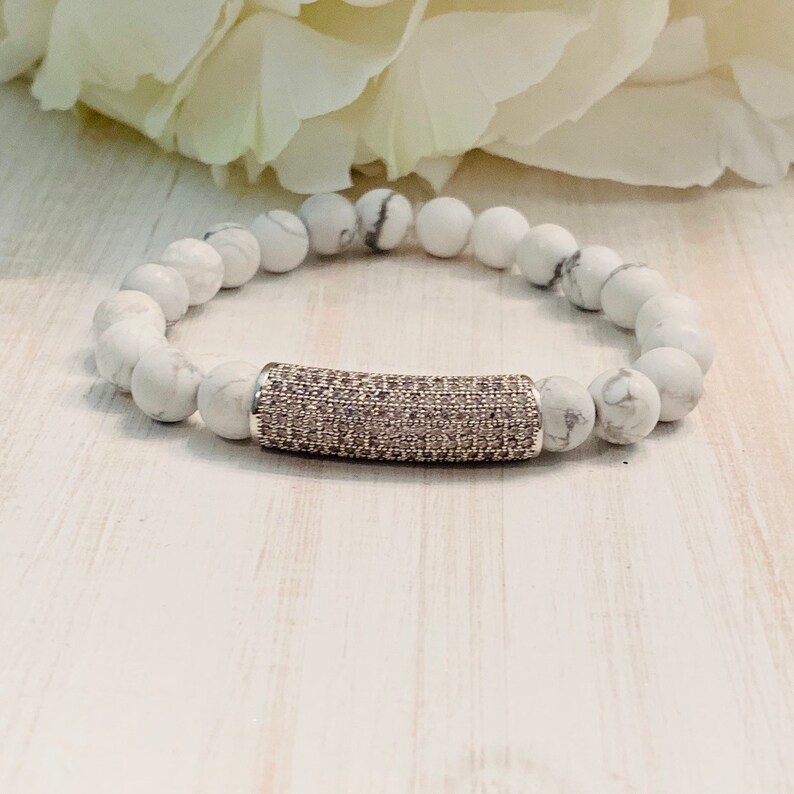 Howite and Pave Bar Bracelet Pave Bracelet Bead Bracelets For Women