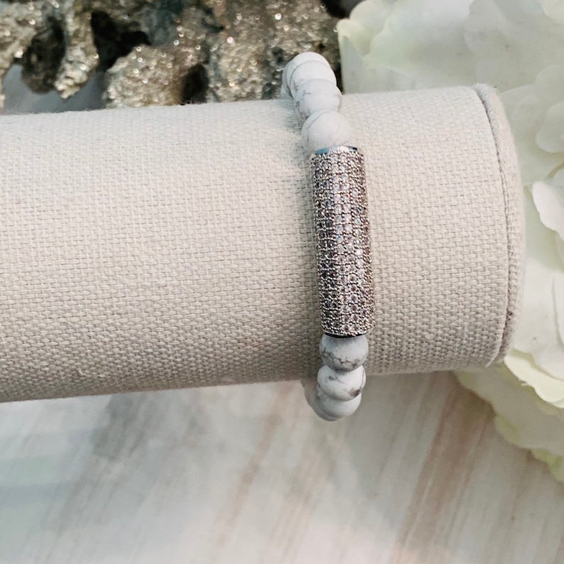Howite and Pave Bar Bracelet Pave Bracelet Bead Bracelets For Women
