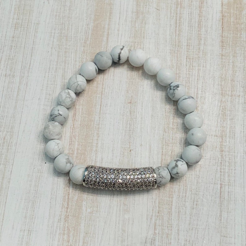 Howite and Pave Bar Bracelet Pave Bracelet Bead Bracelets For Women