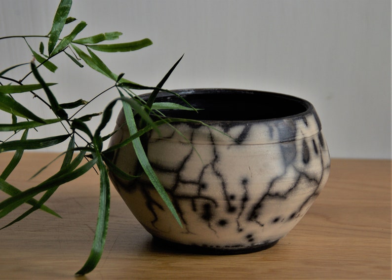 Naked Raku ceramics black&white Raku vase Small Ceramic Ikebana Vase Decorative Raku Pottery OOAK black and white crackle Christmas gift image 5