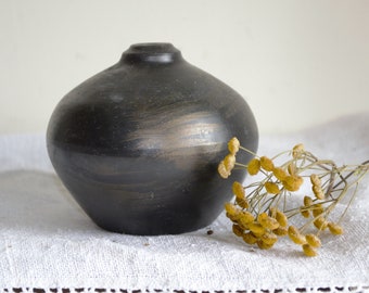 Small Black Raku ceramic ikebana, home decoration ceramics vase was born in fire Minimalist Negra Decorative Pottery, OOAK