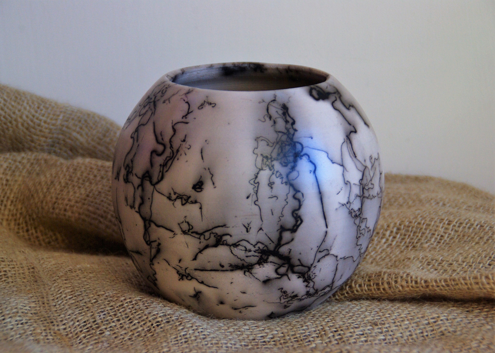 Raku Pottery Ceramics Black&white Raku Vase With Reflected Etsy