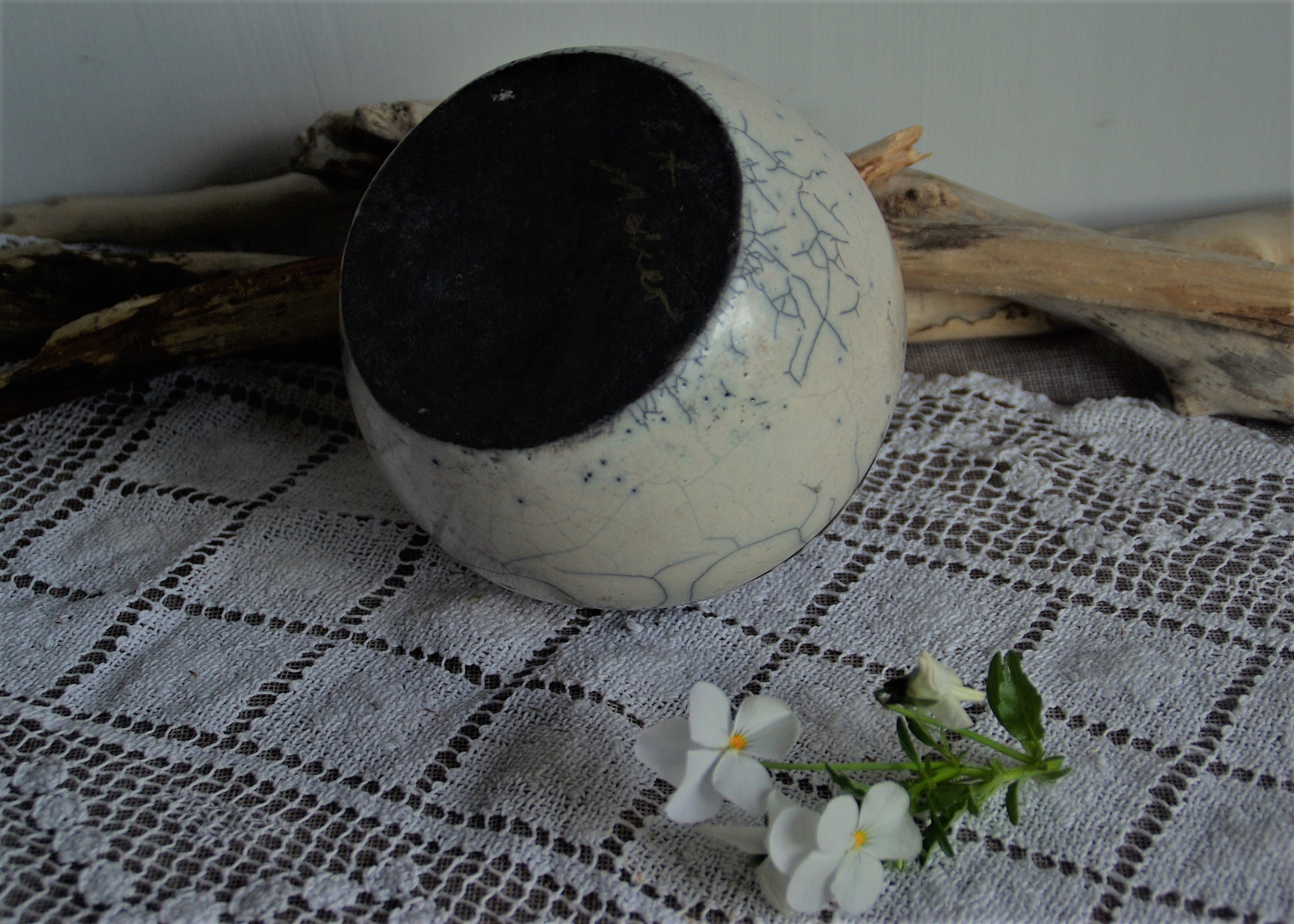 Raku ceramics black&white Raku vase Small Ceramic Ikebana Etsy