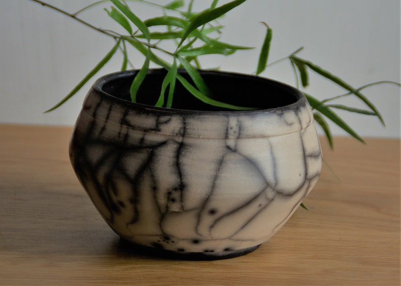 Naked Raku ceramics black&white Raku vase Small Ceramic Ikebana Vase Decorative Raku Pottery OOAK black and white crackle Christmas gift image 3