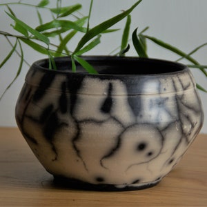 Naked Raku ceramics black&white Raku vase Small Ceramic Ikebana Vase Decorative Raku Pottery OOAK black and white crackle Christmas gift image 2