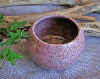 Céramique raku pour cactus plante succulente améthyste claire et crackle noir OOAK Jardinière en céramique raku violet petit bol pour bougie chauffe-plat