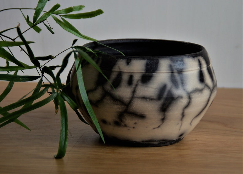 Naked Raku ceramics black&white Raku vase Small Ceramic Ikebana Vase Decorative Raku Pottery OOAK black and white crackle Christmas gift image 6