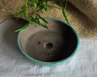 Turquoise Bonsai Pot, Raku Pottery ceramics Turquoise  glaze and Black krackle Wabi Sabi bonsaishale OOAK Raku Plantpot succulent cactus