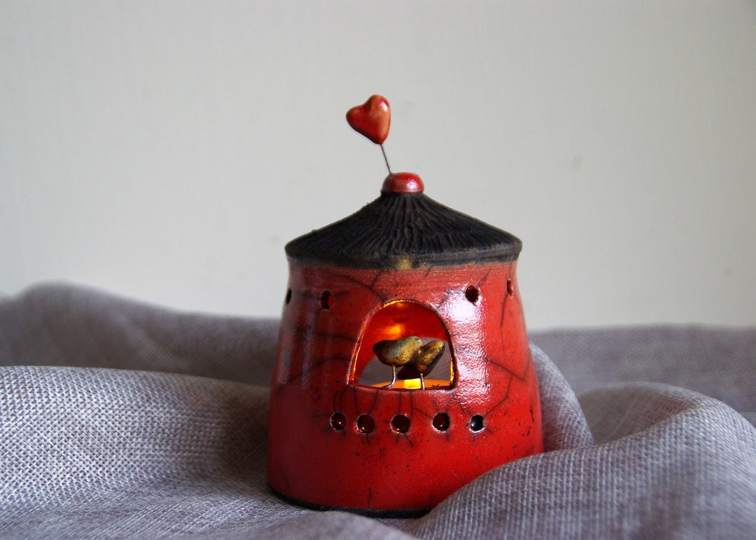 Rakupottery Ceramics Lantern Candle Holder Red Lantern for Etsy