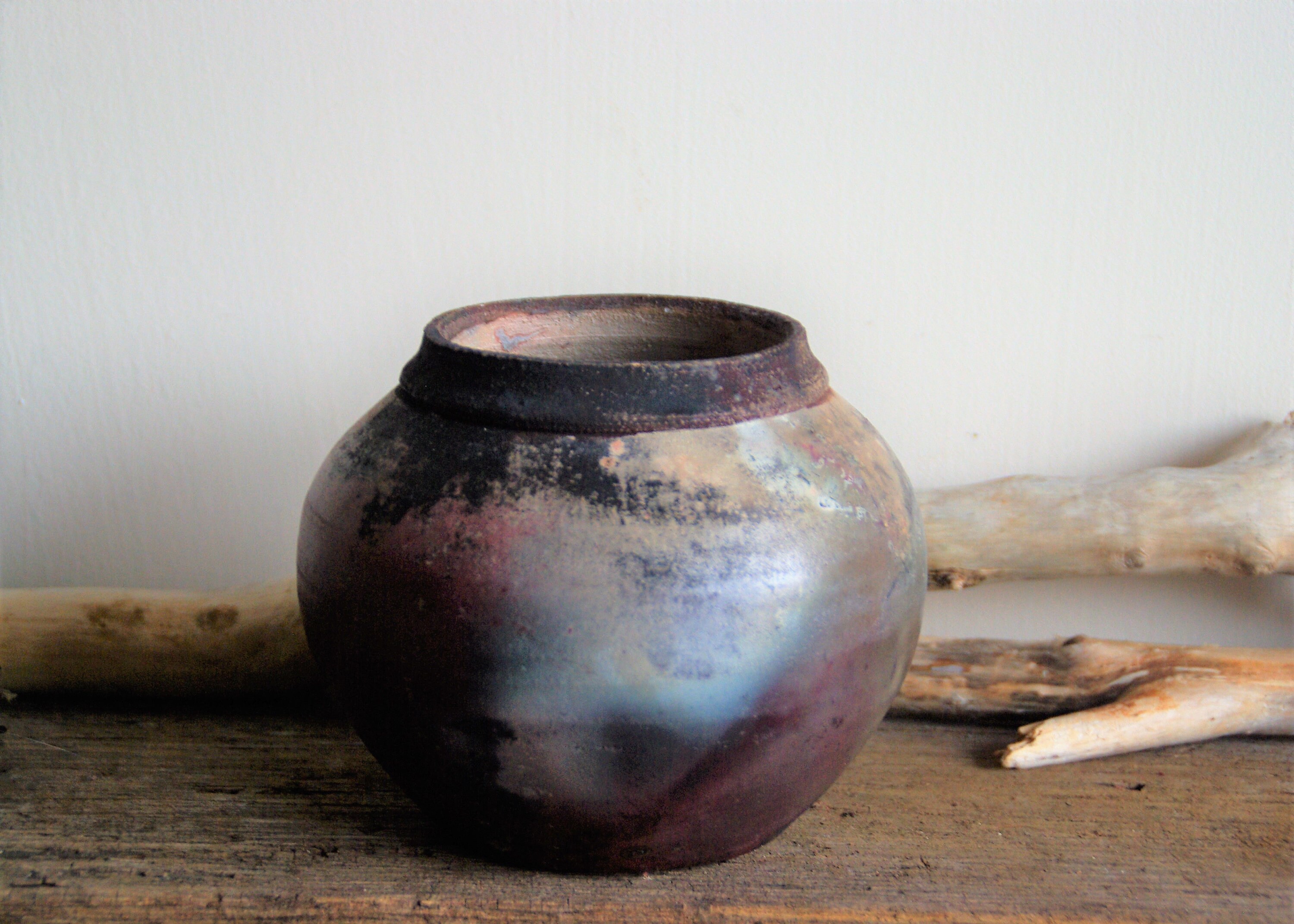 Raku Poterie Saggar Céramique Sans Glaçure Vase Raku Petite Ikebana Cadeau de Noël Décoratif Ooak Te