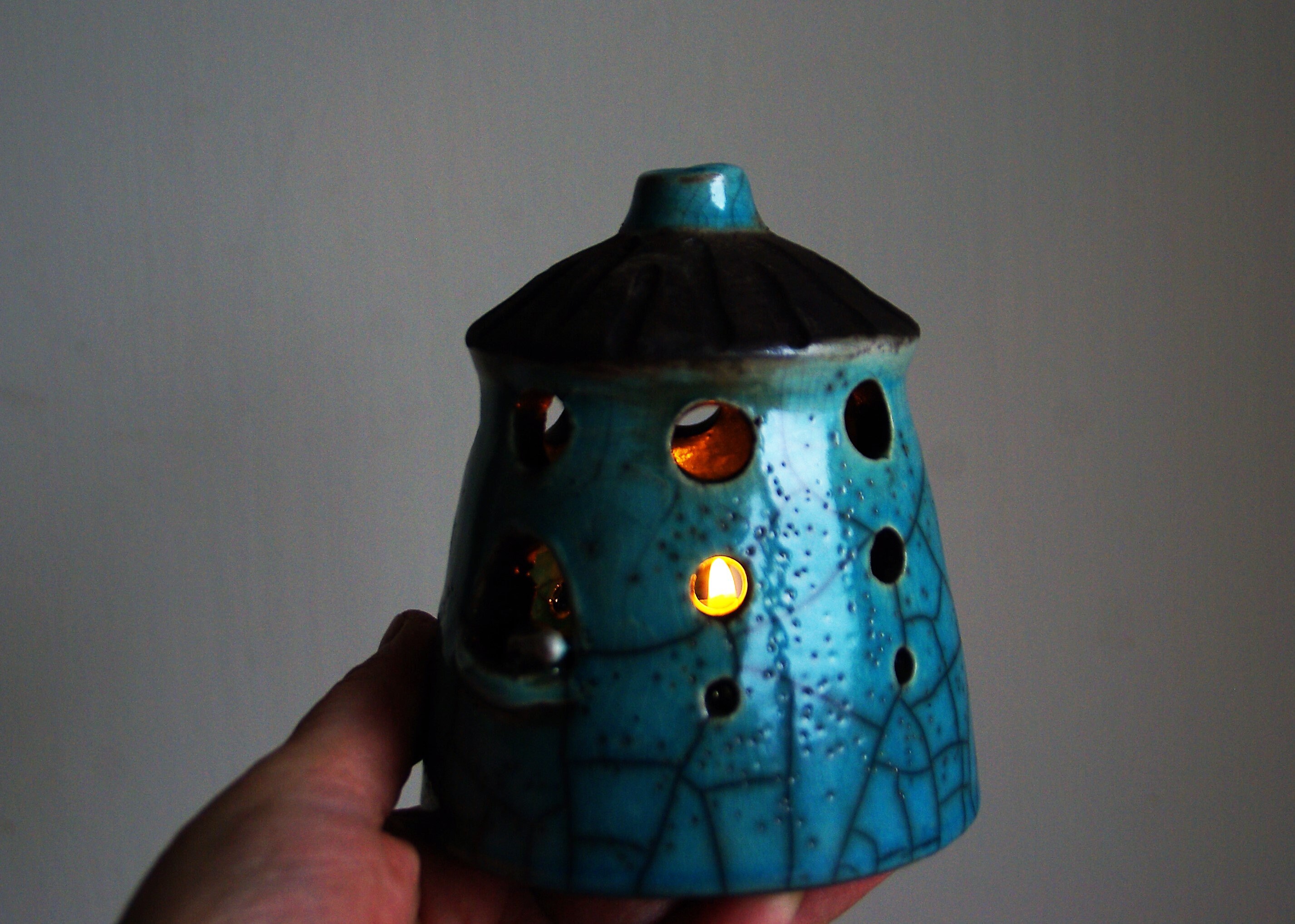 Raku Ceramics Light Turquoise Lantern Ceramics Pottery House