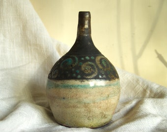 Japanese style Medium ball-shaped vase with a thin neck Raku ceramic vase - a unique work of art for your home decor gift for a friend, OOAK