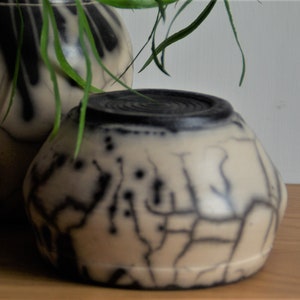 Naked Raku ceramics black&white Raku vase Small Ceramic Ikebana Vase Decorative Raku Pottery OOAK black and white crackle Christmas gift image 8