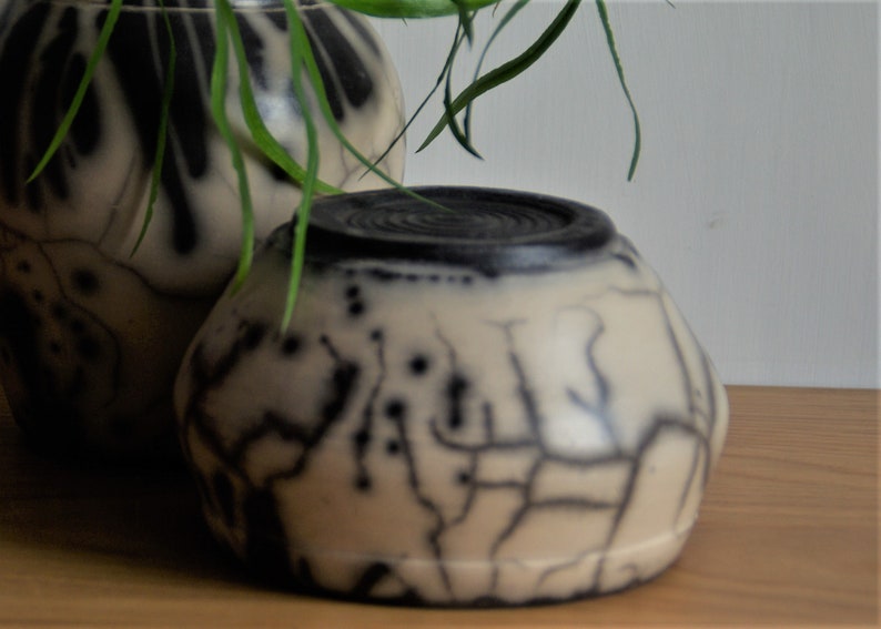 Naked Raku ceramics black&white Raku vase Small Ceramic Ikebana Vase Decorative Raku Pottery OOAK black and white crackle Christmas gift image 8